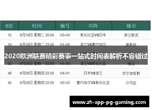 2020欧洲联赛精彩赛事一站式时间表解析不容错过